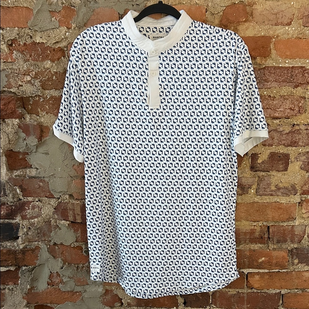 Men's Mantra White and Blue Patterned Shirt